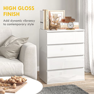 4-drawer chest of drawers, high-gloss finish, with metal runners and grooved handles, white