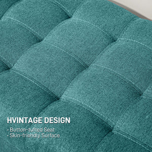 Linen fabric storage pouf with button tufting, green