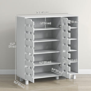 21 Pair Shoe Storage Cabinet with 5-Tier Double Door Cabinet and 5-Tier Open Shelves, White