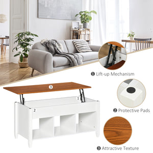 Lift-top coffee table with hidden storage compartment, white and brown