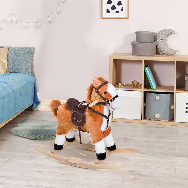 Plush Rocking Horse with Realistic Sound, Red and Brown