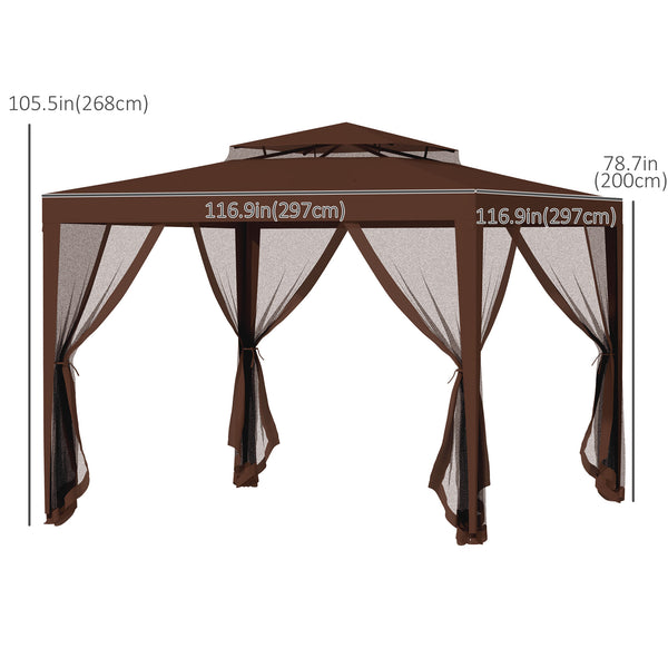10 x 10 party tent with mosquito netting and double-level roof, brown