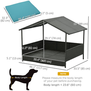 Wicker pet bed with soft cushion and washable cover, blue