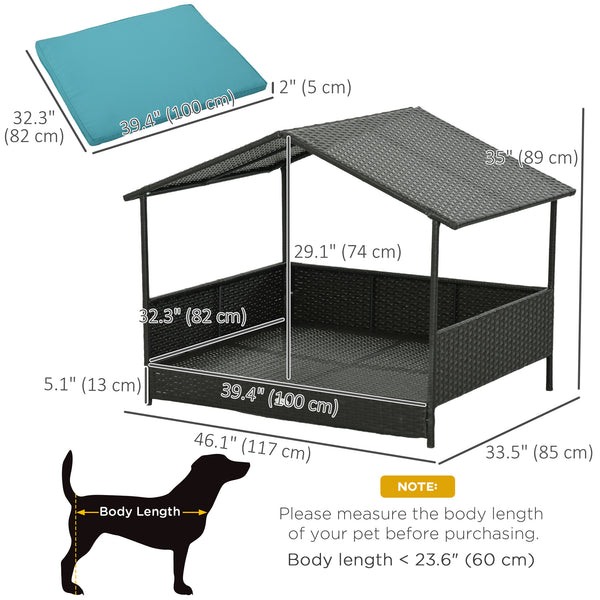 Wicker pet bed with soft cushion and washable cover, blue