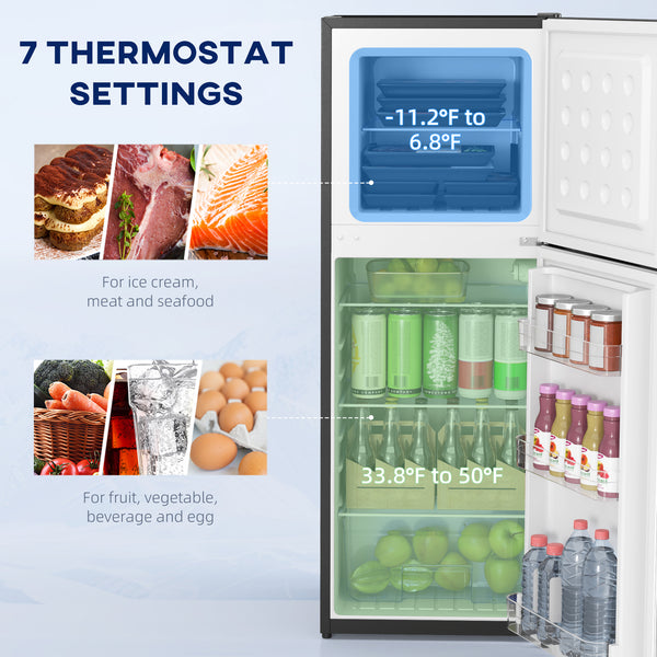 Double Door Mini Fridge with Freezer, 4.6 cu. ft., Thermostat, Shelves, Reversible Door, Silver