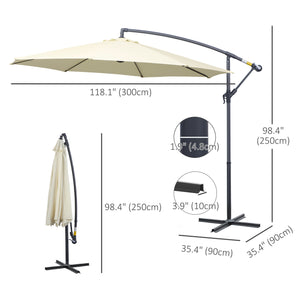 Offset Umbrella for Outdoor Market Hanging Banana Umbrella Offset Sunshade Crank Handle Cross Base Beige