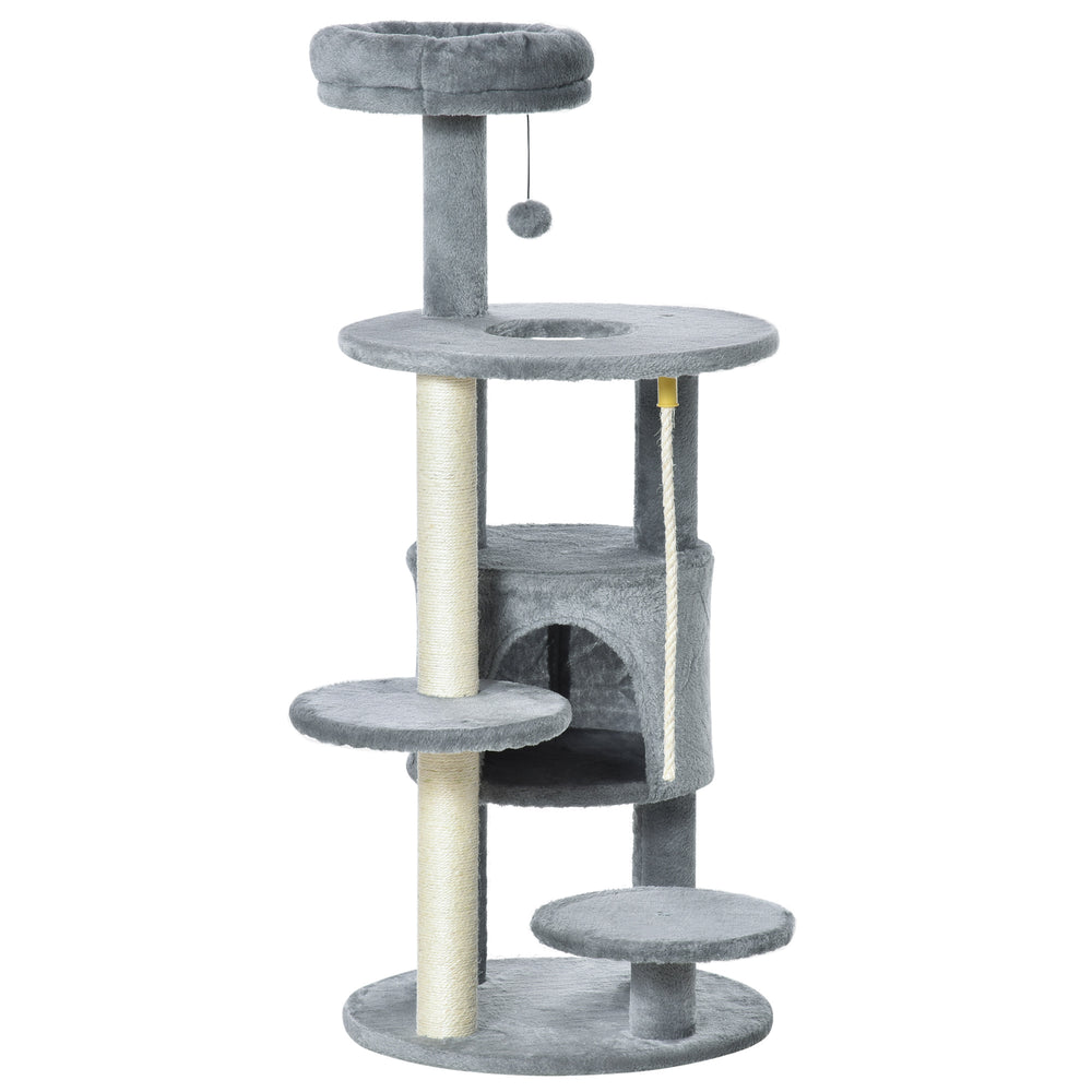 41" Cat Tree with Dormitory, Scratching Posts and Hanging Toys, Dark Gray