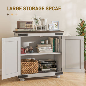 Storage Sideboard with Barn-Style Sliding Door and Adjustable Shelves, White and Brown