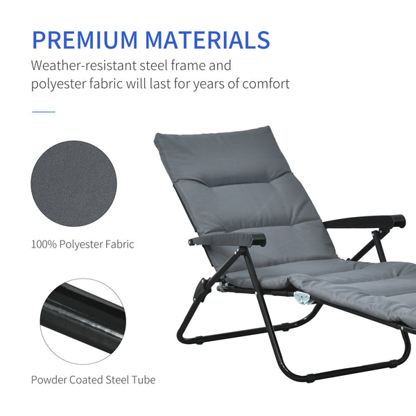 Reclining lounge chair with 6-position adjustable backrest, grey