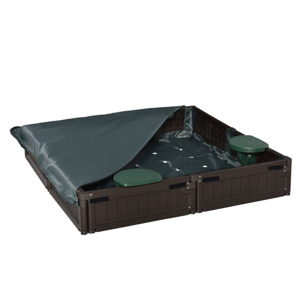 Sandpit with canopy and fabric cover, brown