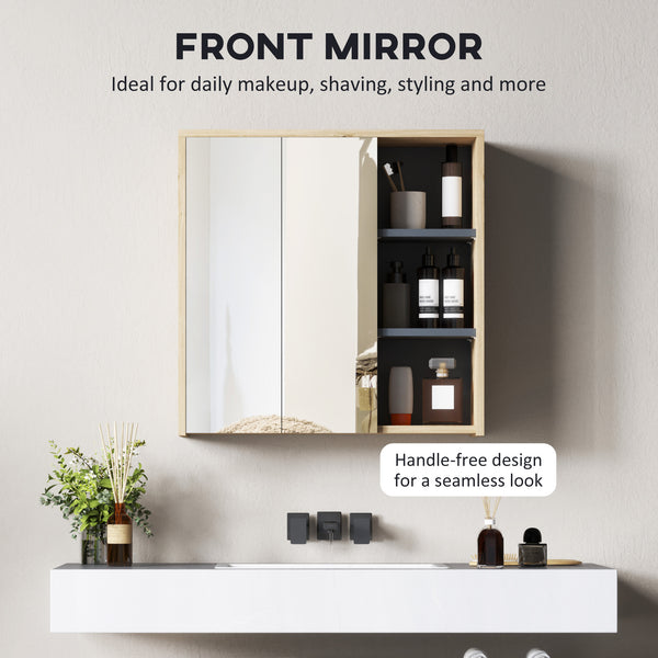 Wall-mounted bathroom cabinet with mirror and 5 storage compartments – Natural wood effect