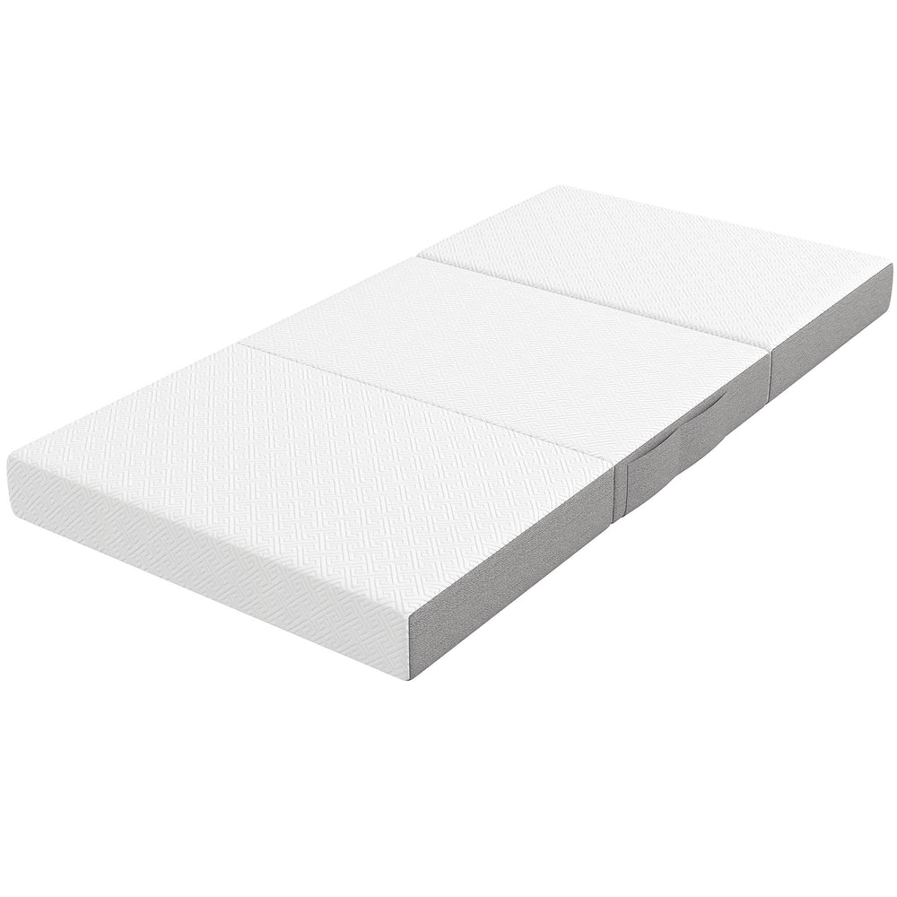 6-inch 3-Section Folding Twin Mattress with Cooling Gel Memory Foam – White and Gray