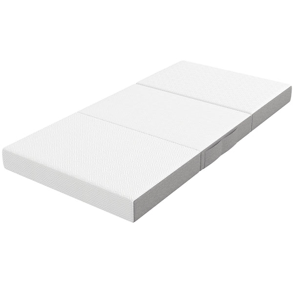 6-inch 3-Section Folding Twin Mattress with Cooling Gel Memory Foam – White and Gray