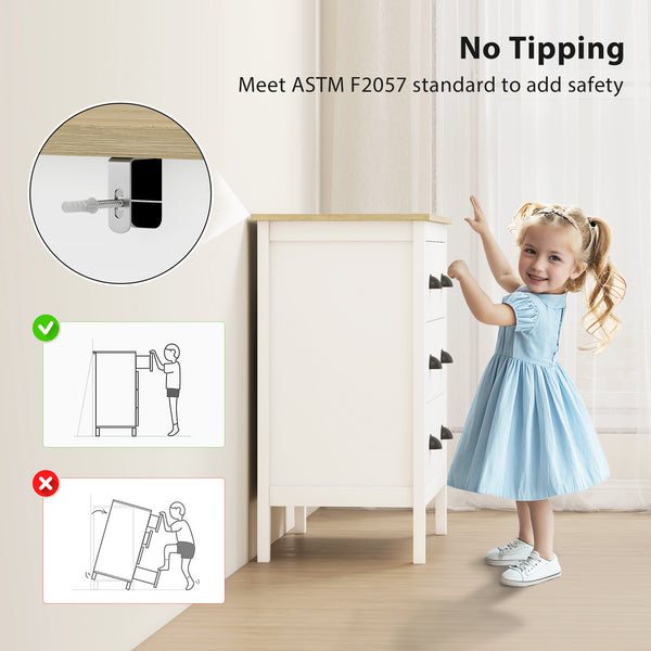 3-drawer bedroom dresser with silent slides, white