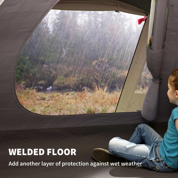 Camping tent with integrated groundsheet and hook