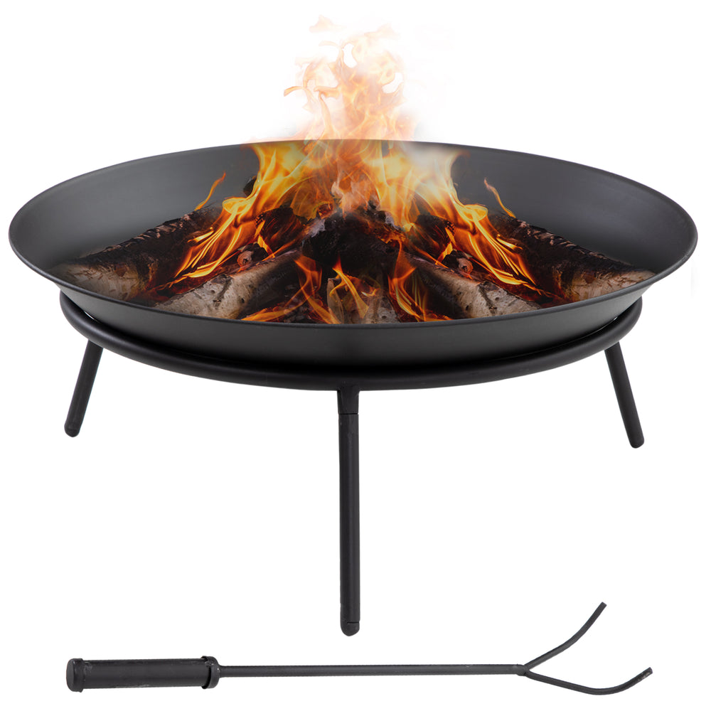 Fire pit with poker, patio heater, wood stove for outdoor campfire, black