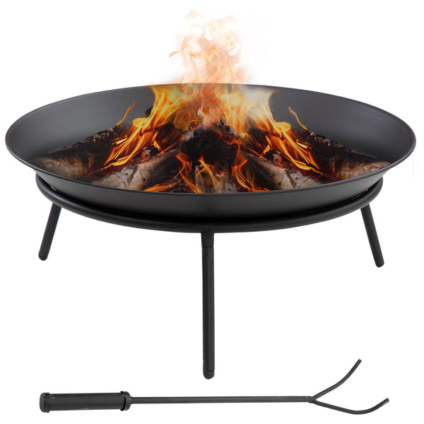 Fire pit with poker, patio heater, wood stove for outdoor campfire, black