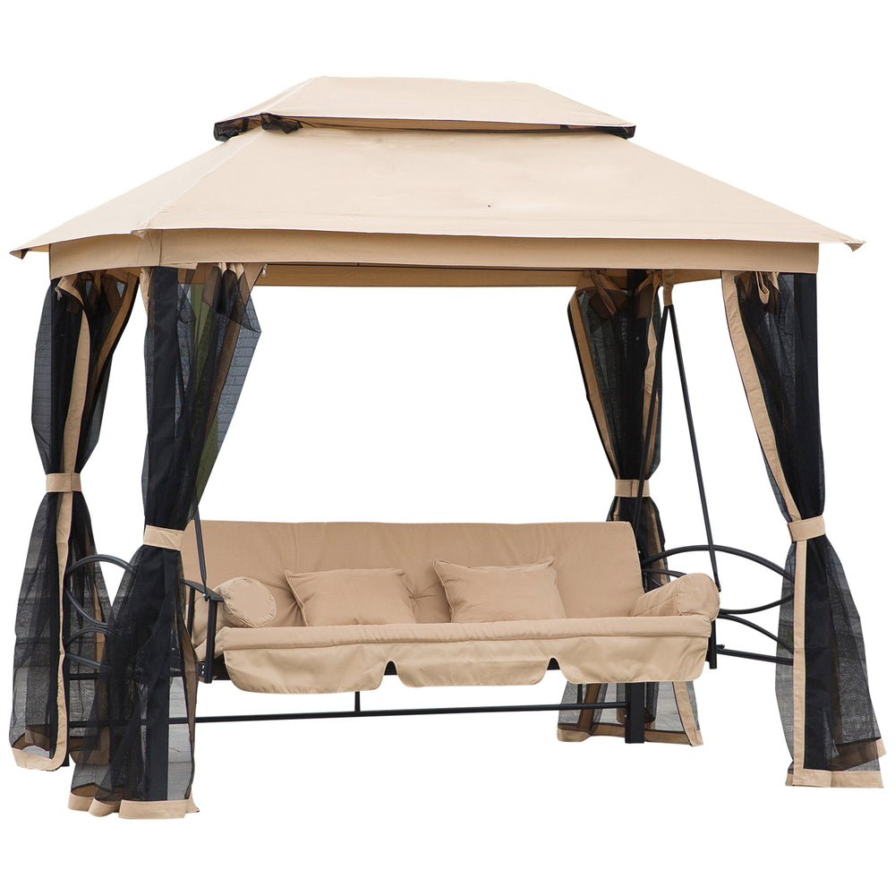 Luxury 3-person swing chair with 3-in-1 canopy, beige 