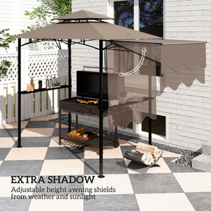 Two-tier barbecue gazebo with side awning, 2 side shelves and 6 hooks