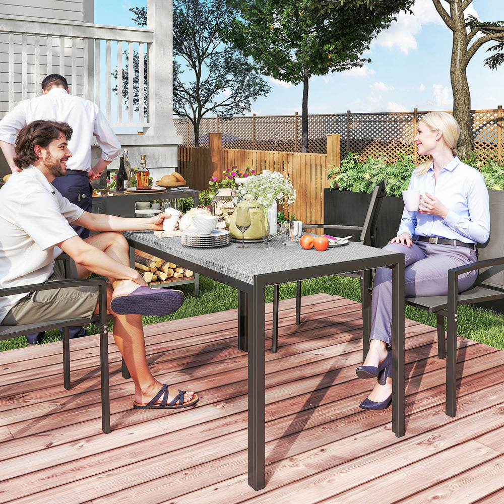Rectangular garden table with grey synthetic rattan top 