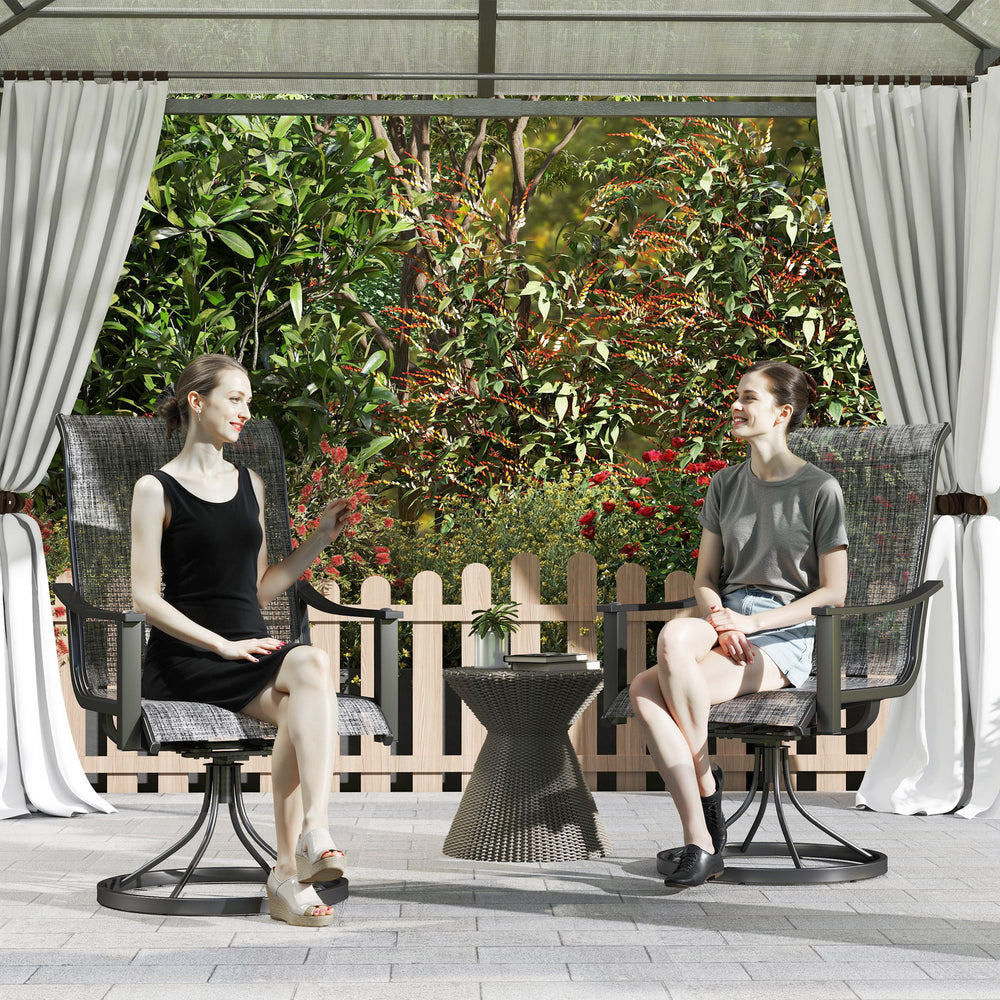 Set of 2 Mesh Patio Swivel Rocker Chairs with High Back and Curved Arms, Grey Blend