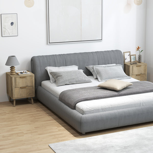 Set of 2 bedside tables with fluted handles and drawers, oak effect