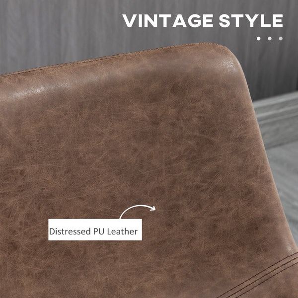 Set of 2 vintage faux leather bar stools, brown