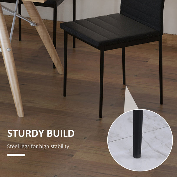 Set of 4 Linen Upholstered High Back Dining Chairs with Metal Legs, Black