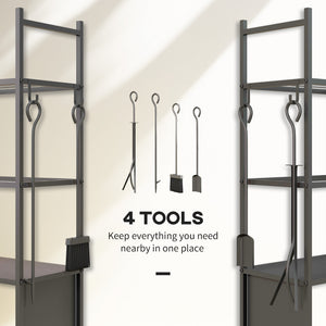 4-Tier Wood Rack with Casters and 4 Tools