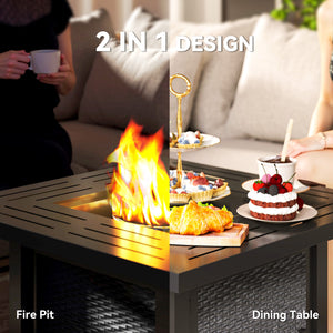 Square gas fire pit, smokeless, with cover, black
