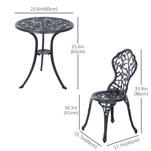 Patio table and chairs with cast aluminum frame, black
