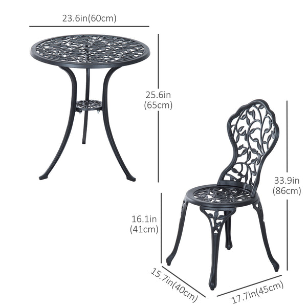 Patio table and chairs with cast aluminum frame, black