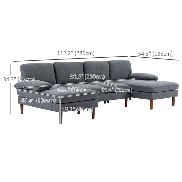 Modern 4 seater sofa with wooden legs, dark grey
