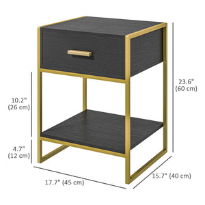 Set of 2 modern bedside tables, black and gold