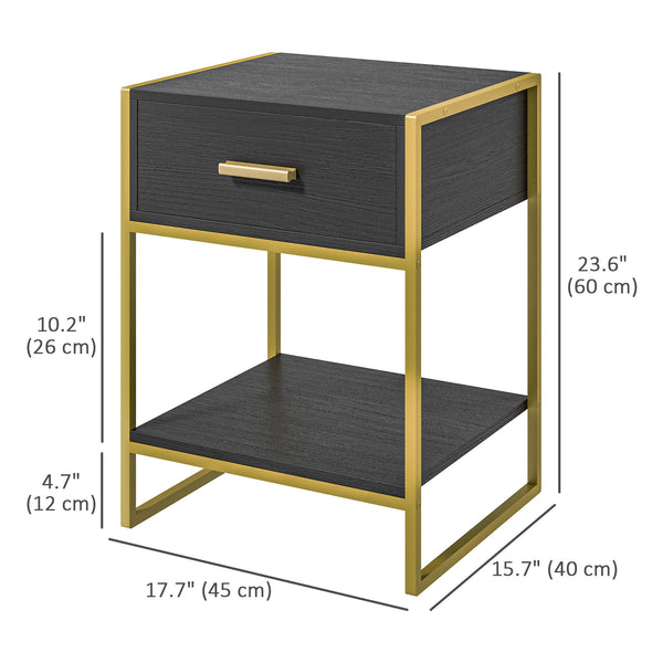 Set of 2 modern bedside tables, black and gold