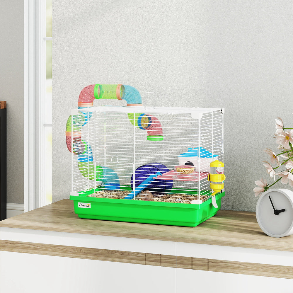 2-tier cage with tunnel for small rodents, green