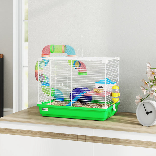 2-tier cage with tunnel for small rodents, green