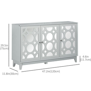 Kitchen cabinet with 3 mirror doors, 2 cupboards and an adjustable shelf, grey