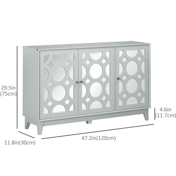 Kitchen cabinet with 3 mirror doors, 2 cupboards and an adjustable shelf, grey