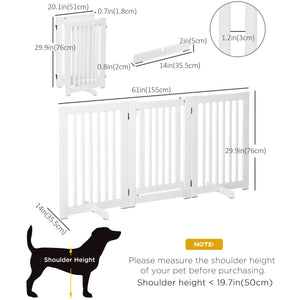 Freestanding wooden pet gate with 3 foldable panels