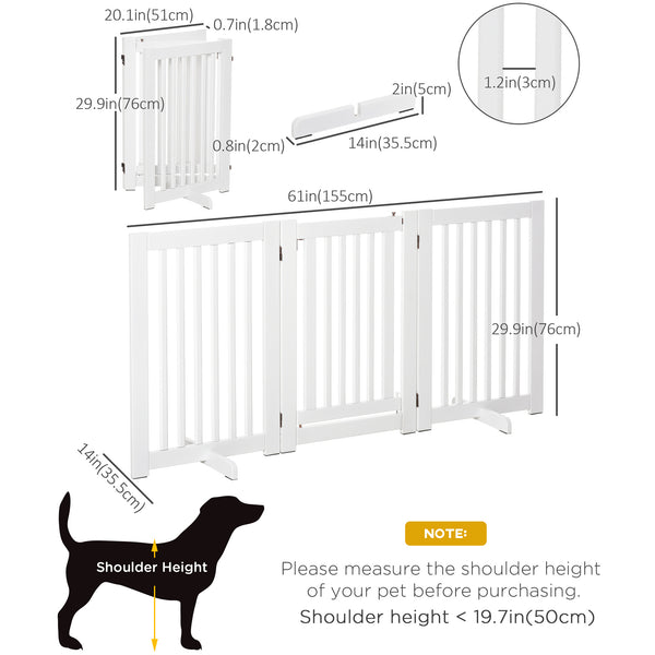 Freestanding wooden pet gate with 3 foldable panels