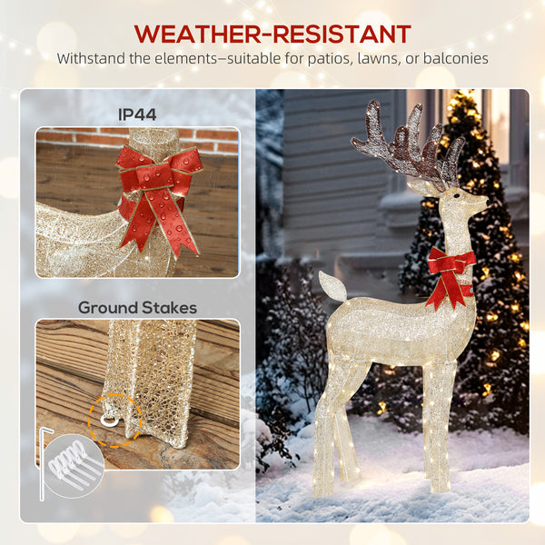 1.32m Pre-Lit Christmas Deer with Rotating Head, 123 LEDs, Stakes &amp; Zip Ties