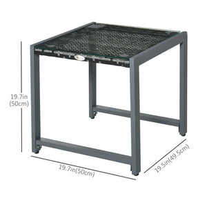 Rattan coffee table with tempered glass top and aluminum frame, grey
