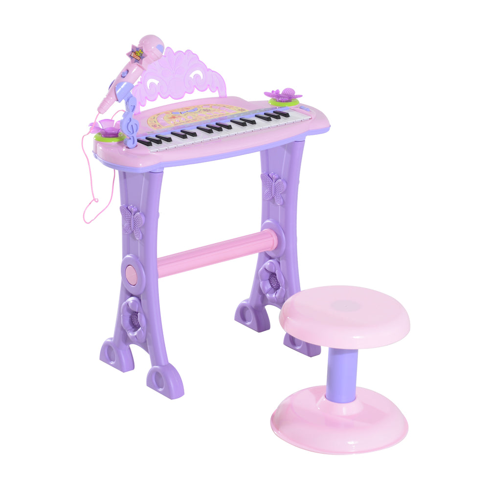 Electronic piano with microphone and stool pink/purple