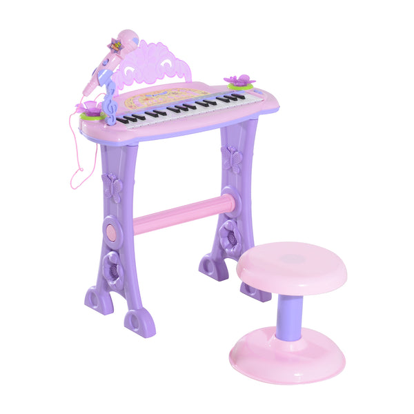Electronic piano with microphone and stool pink/purple