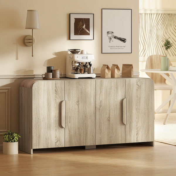Modern storage buffet with soft-close doors and adjustable shelves, in natural wood