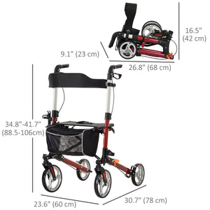 Lightweight folding walker with large red seat