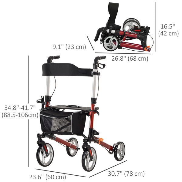Lightweight folding walker with large red seat