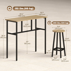 6-piece bar set with 2 high tables and 4 stools – Gray-brown wood effect and black