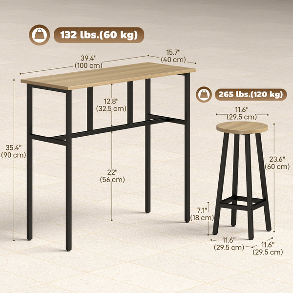 6-piece bar set with 2 high tables and 4 stools – Gray-brown wood effect and black